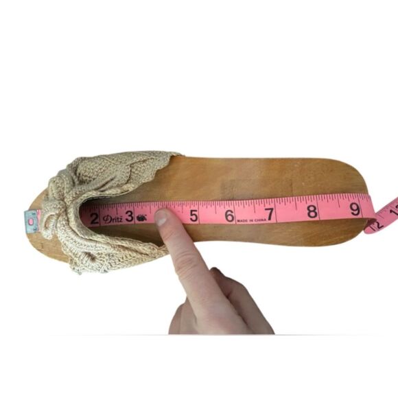 Vtg Bakya handcarved wooden heel tree palm crochet beige top slide tiki hut Sz 7 - Picture 12 of 12